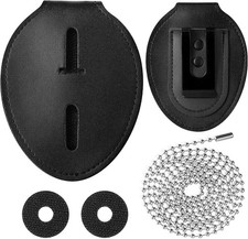 BESARME Police Badge Holder Belt Clip Cowhide Leather 1 PACK, Black, Silver
