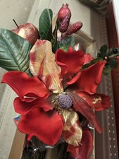 Lot Of 12 NIB Poinsettia Amaryllis Christmas Silk Flowers With Apples