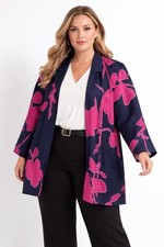 Chico's Travelers Navy and Pink Floral Blazer Jacket Women's XL 16-18 3