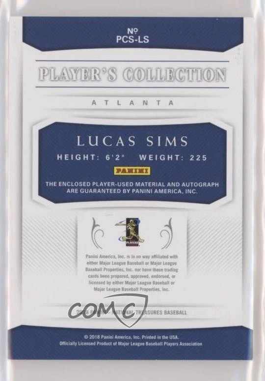 2018 Panini National Treasures Gold /49 Lucas Sims #PCS-LS Rookie Auto RC - Image 2 of 2