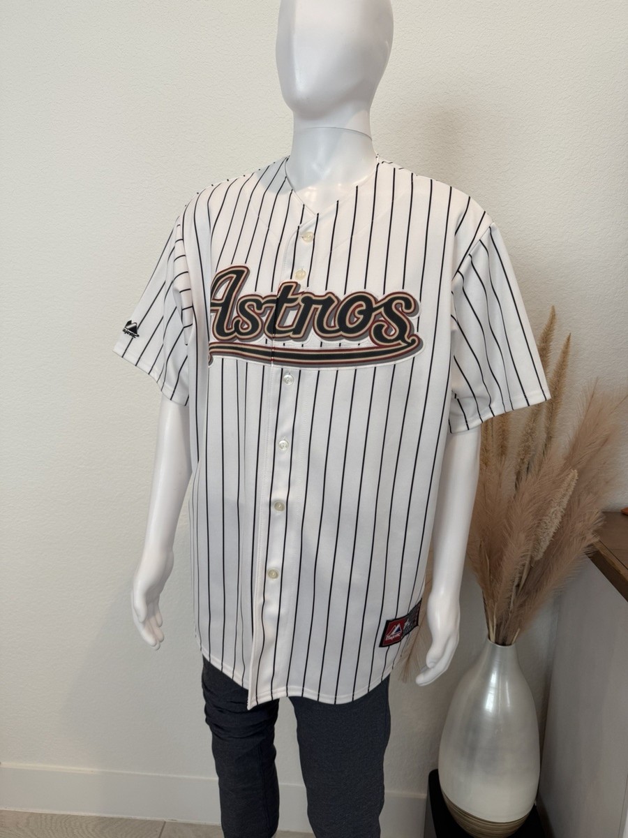 Vintage MLB Houston Astros Majestic White Pin Striped Baseball Jersey Sz XL