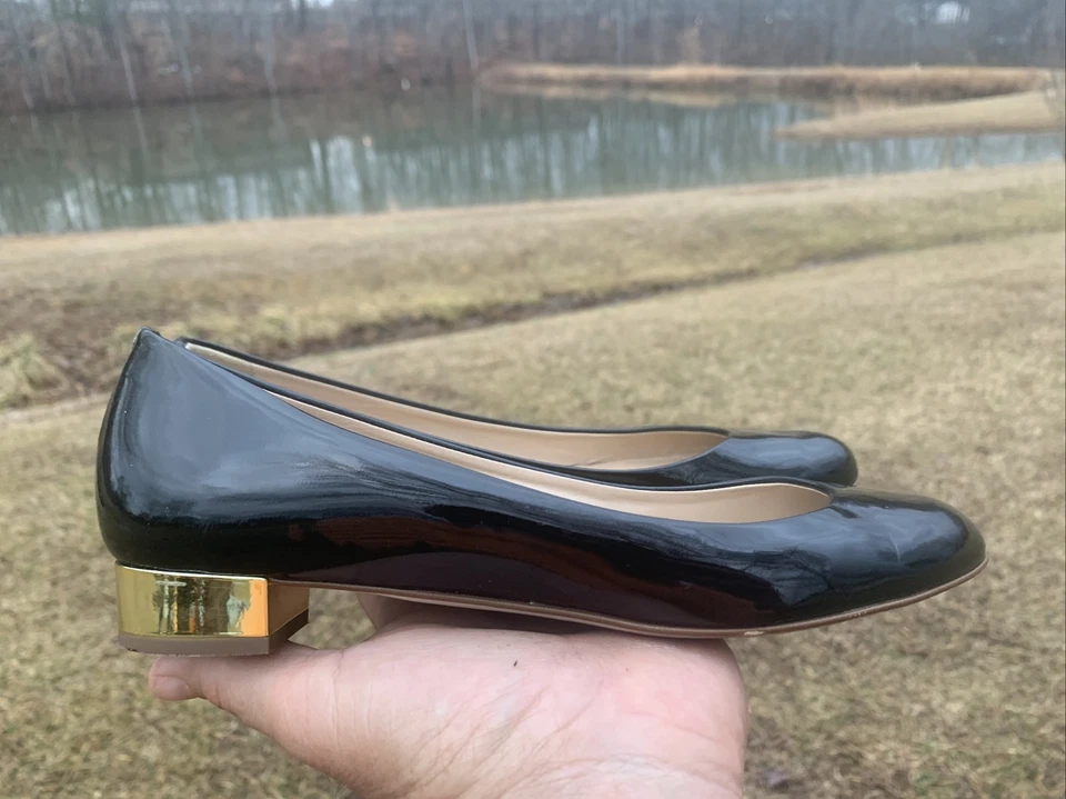 J CREW Black Patent Leather Gold Tap Heel Flats Loafers SEXY Size 7.5 ❤️sj15m8 - Image 2 of 4