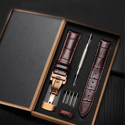 18/20/22/24mm Genuine Leather Writst Watch Band Butterfly Buckle Strap Kit - Picture 9 of 24