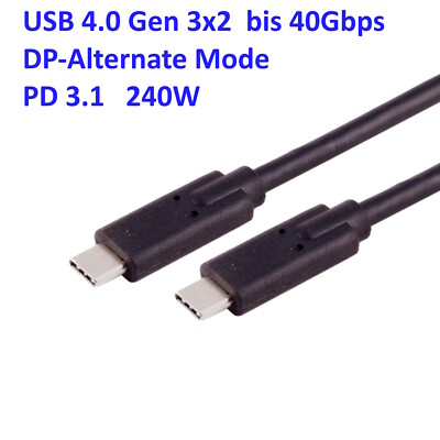 USB SchnellLadekabel 240W Anschlusskabel PD 3.1 USB-C 4.0 Stecker 40Gbit/s DP2.0