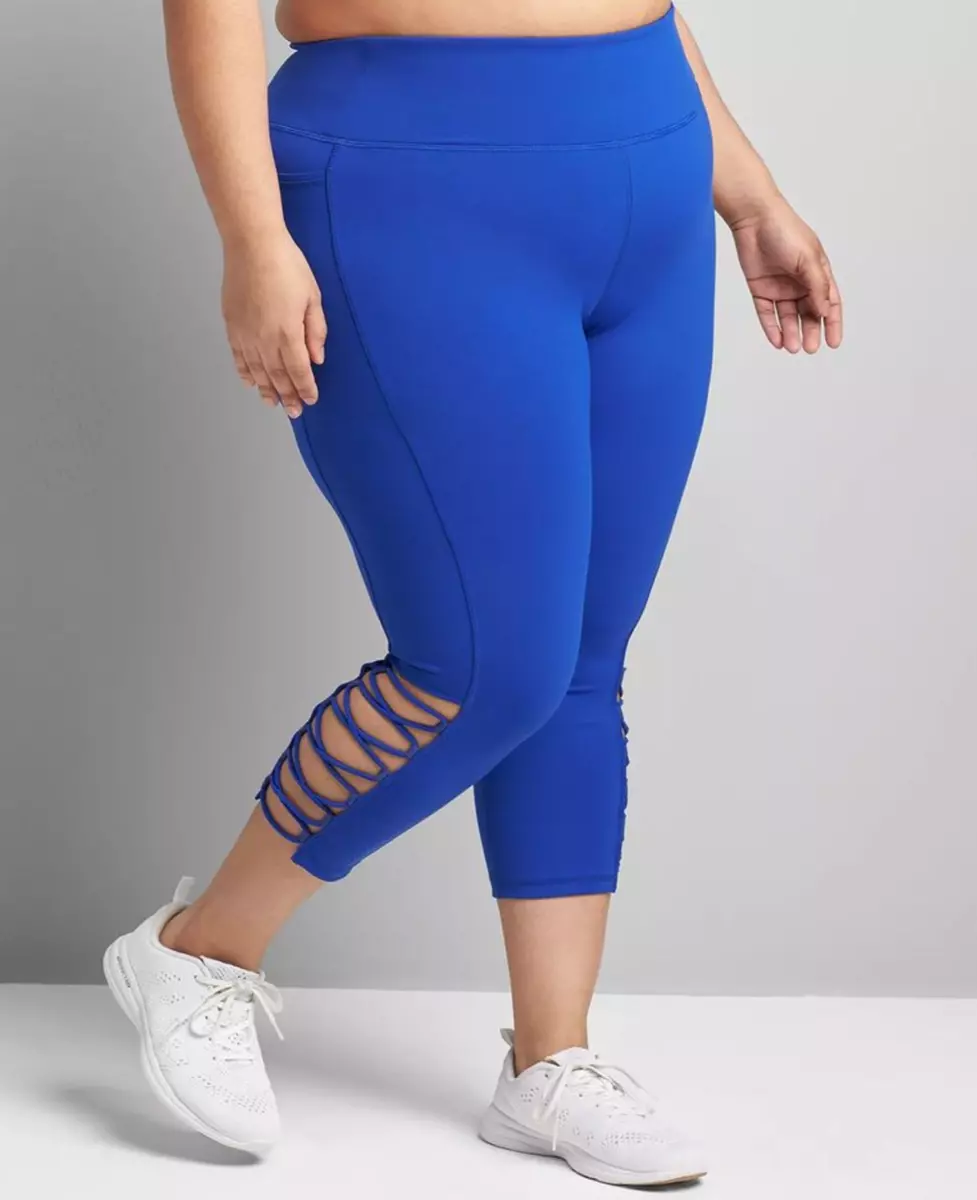 LANE BRYANT LIVI BLUE STRAPPY HIGH-RISE SIGNATURE STRETCH CAPRI LEGGINGS  26/28