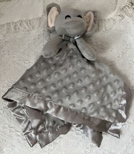 Gray Elephant Baby Lovey Pink Crinkle Ear Minky Dots Satin Back Security Blanket