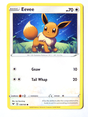 Eevee 130/185 (NM, Pokemon Card, Vivid Voltage, 2020, Colorless