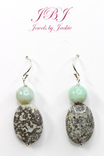 Larimar Blue Natural 13 x 18mm Oval Gemstone Earrings 925 Sterling Silver 1.5"