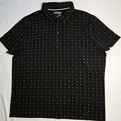 Mens Express Short Sleeve Black Geometric Polo Shirt Size XXL 2XL - EUC