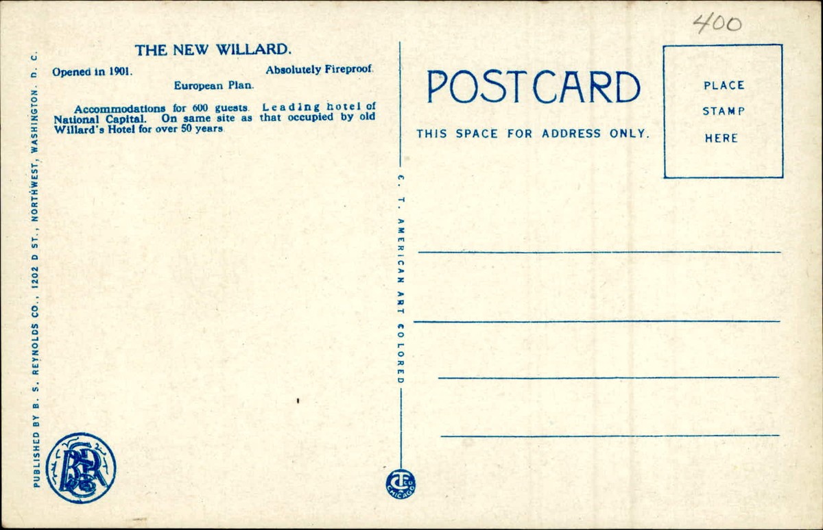 Postcard: EE NEW WILLARD HOTEL, WASHINGTON, D. C. 61521 | eBay