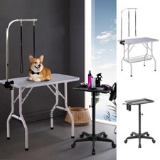 Pet Foldable Grooming Table Adjustable Arm with Basket Noose Tools Mobile Tray