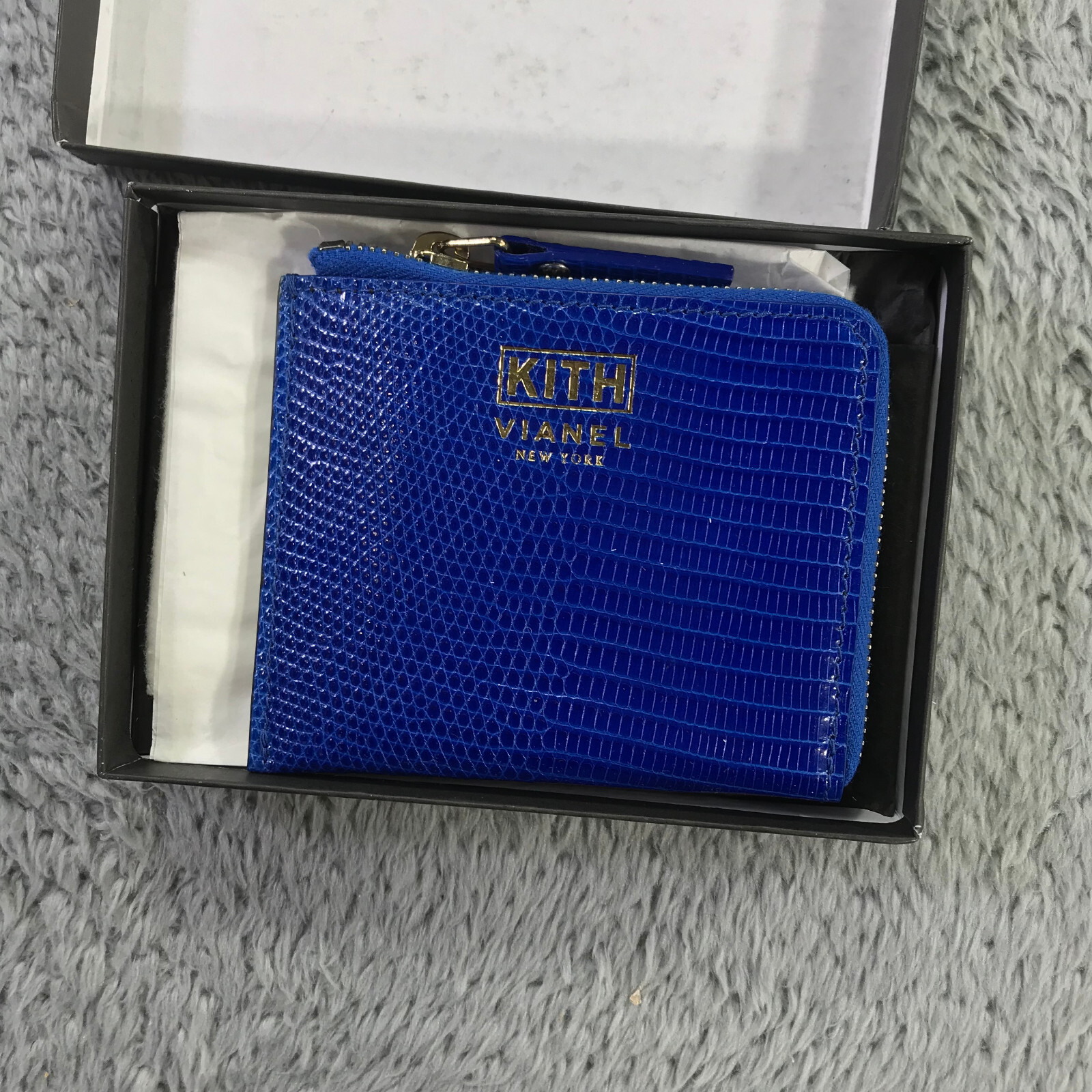 Kith Vianel Corner Zip Blue Lizard Card Holder Wallet $390-image