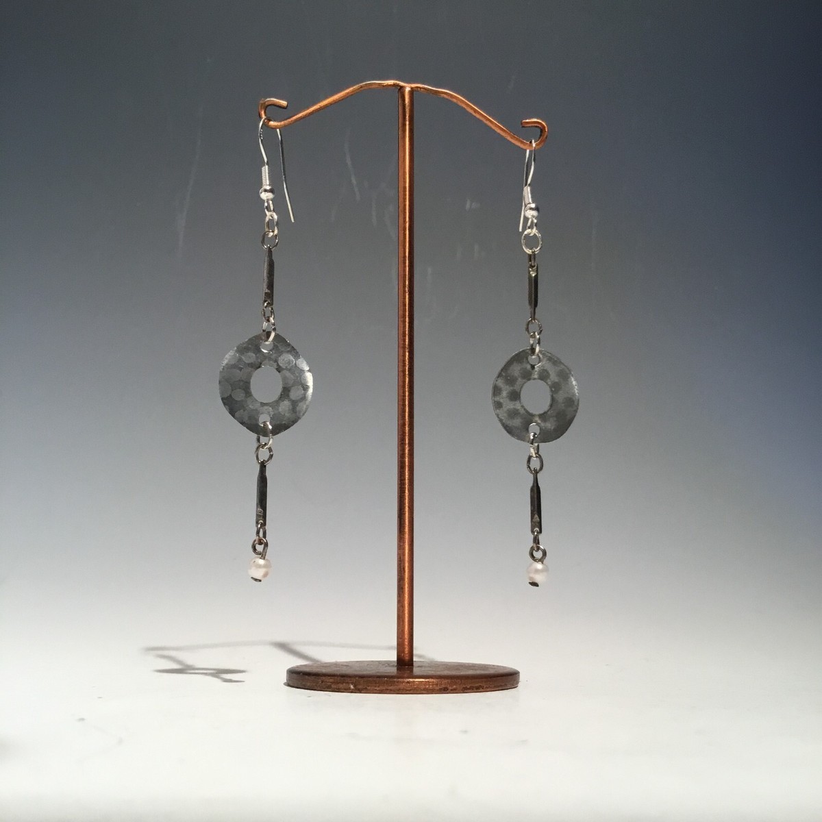 Hand Mill Rolled Flattened Washer, Dot Texture Earrings Modern Art