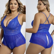 Plus Size Women Sexy Lingerie Sheer Lace Mini Babydoll Teddy  Bodysuit Sleepwear