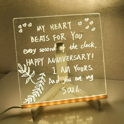 Acrylic Message Board LED Note Memo Table Writing Pad Night Lights Lamp USB US~