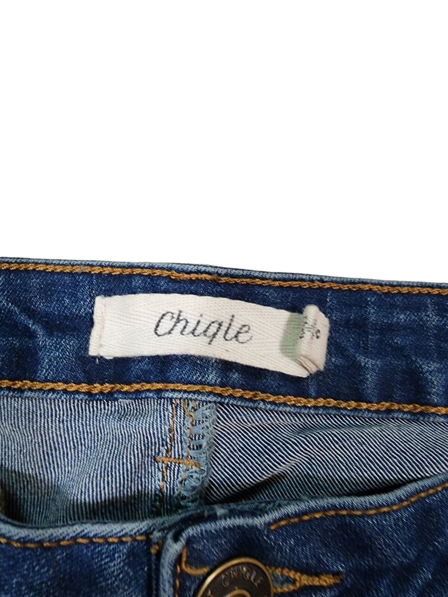 Chiqle Denim Architect Women Blue Cotton Blend Belt Loop