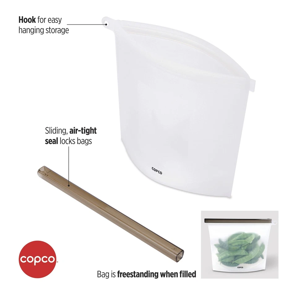 Bolsa de almacenamiento reutilizable de silicona de grado alimenticio Copco, mediana 33,8 oz. Foto 3 de 4
