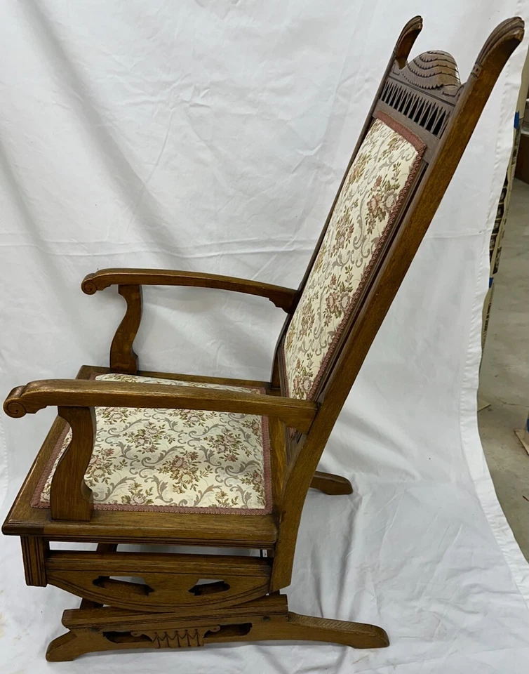 Antique Late 1800s Eastlake Carved Oak Platform Rocking Chair - Image 2 of 4