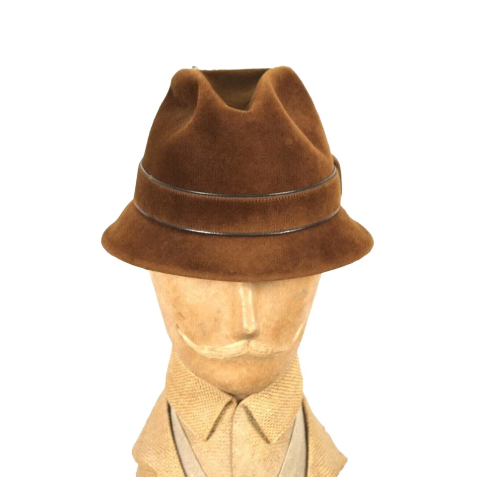 RETRO vtg The Stetson Playboy Fedora Hat size 7 Brown 3x Fur With feather - Image 2 of 4