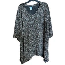 Catherines Top Womens 3X Multicolor Animal Print Stretch Textured Blouse Ladies