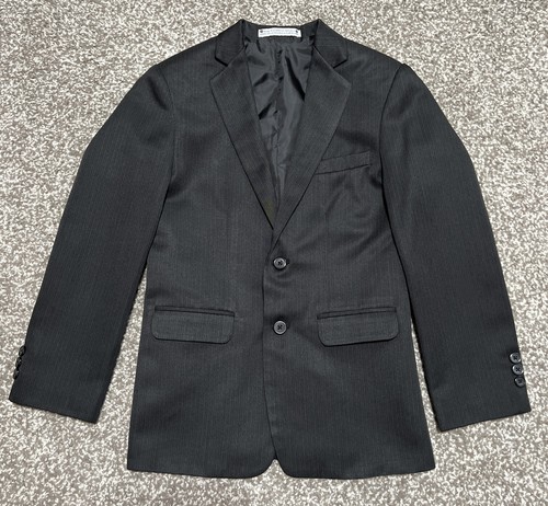 PERRY ELLIS Size 12 Black Pinstripe Suit Set Jacket Pants Outfit Holiday Boys - Picture 2 of 8