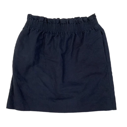 J.CREW Navy Blue Paper Bag Skirt Linen Cotton Blend Elastic Waist Pockets Size 2