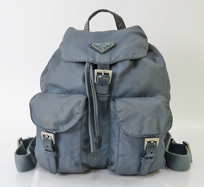 Authentic PRADA Blue Nylon and Leather Backpack Bag Purse #60859
