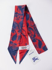  NO CUSTOMS TAX BURBERRY red blue rose logo print reversible skinny silk scarf