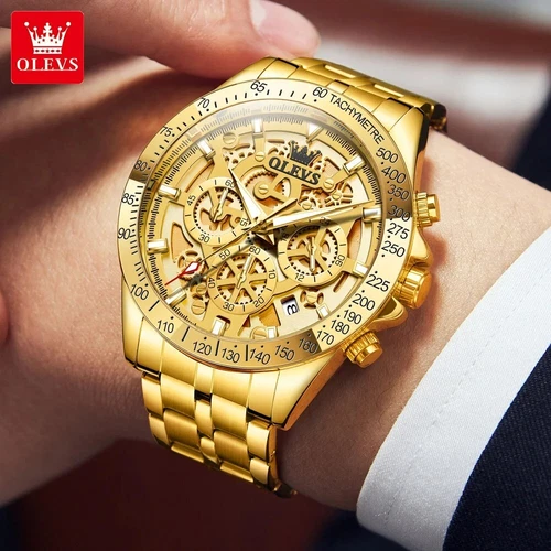Waterproof Quartz Luminous OLEVS Business Luxury Men Watch Date Strap Gold Watch - Bild 17 von 25