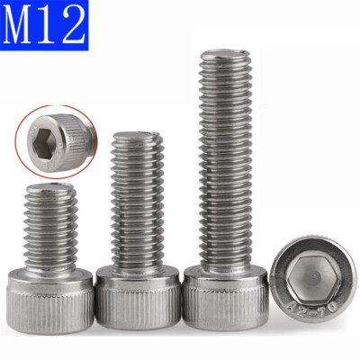 M12 Stainless Steel Socket Head Cap Screws, A2 /18-8 Metric DIN 912, 1.75 Coarse