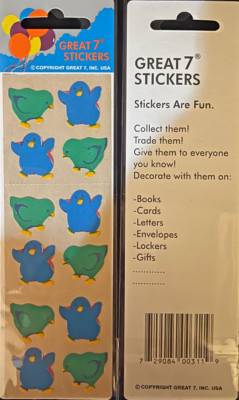 12 packages of Fuzzy Chick Stickers, ''Great 7'' Sticker Designs, PFZ0403