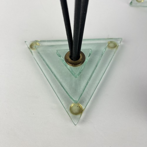 Vtg Candle Holder Post Modern Glass Triangle Candlestick 8in - Picture 11 of 17