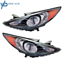 For 2011-2014 Hyundai Sonata Projector Headlight Black Housing Amber Corner Pair