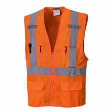 NEW PORTWEST US370 - Atlanta Hi-Vis X Back Executive Vest Orange SIZES M-5X *