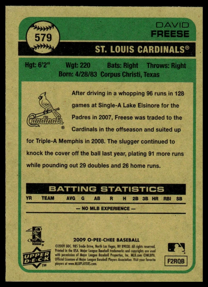 O-Pee-Chee #579 2009 David Freese Pee-Chee - negro Foto 2 de 2
