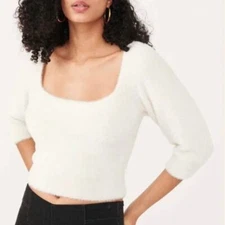 FREE PEOPLE Moonbeam Pullover Sweater Fuzzy Eyelash Ivory {E54}
