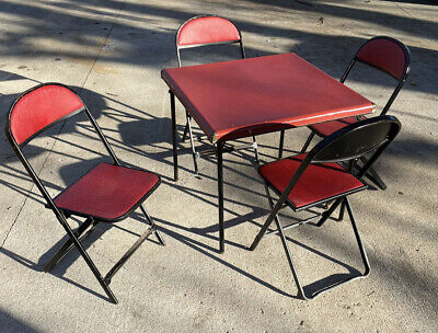 Outstanding Vintage Samsonite Red, Samsonite Round Card Table And Chairs
