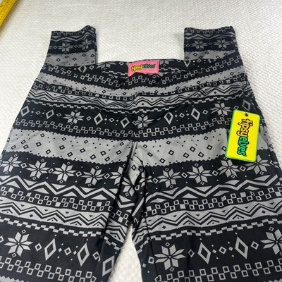 New Tipsy Elves Fair Isle Snowflake Leggings Black Gray Size M