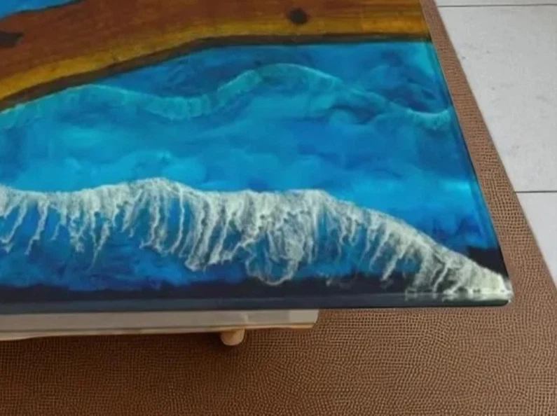 Blue Wave Epoxy Resin Center Dining Table Natural Wooden Live Edge Decor - Image 2 of 4