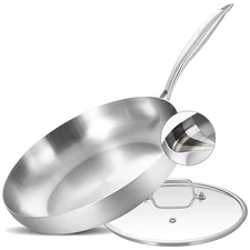 12 Inch Tri-Ply Stainless Steel Frying Pan, Skillet, Induction Cooking Pan, D