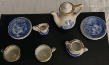 Vintage Blue and White Porcelain Miniature Tea Set Dishes Blue 8 Pieces
