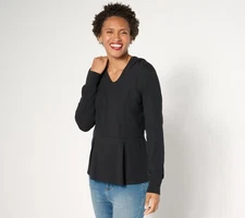 Belle by Kim Gravel TripleLuxe Knit Fit & Flare Hooded Top Black L New