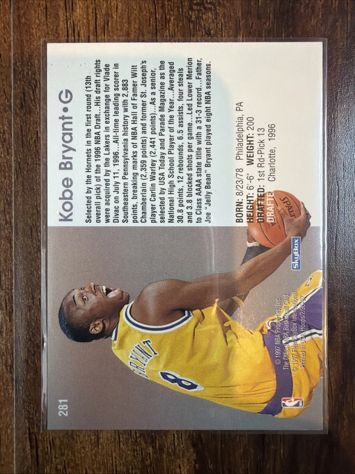 1996-97 NBA HOOPS Kobe Bryant #281 (RC) Clean & Gradable PSA 10 Possibility - Image 2 of 4