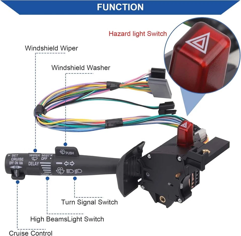 Interruptor de señal de giro limpiaparabrisas de crucero para 1995-1998 GMC SIERRA C1500 C2500 K2500 K3500 Foto 4 de 4