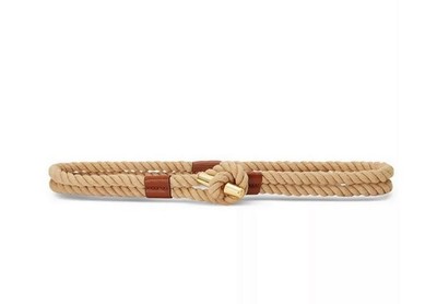 RALPH LAUREN Women's Leather-Trim Rope Toggle Skinny Belt Natural
