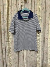 Properly Tied Polo Shirt Youth Small 8 Navy White Striped Golf Performance Shirt