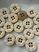 10PC Beige Vine and Leave Resin Sewing Button Flat Back 4 Holes 15mm
