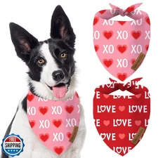 Oritasy Valentines Day Dog Bandanas, 2-Pack Triangle Reversible Love Pet Scar