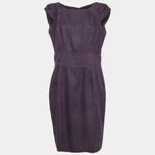 Carolina Herrera Purple Houndstooth Jacquard Short Sleeve Midi Dress XL