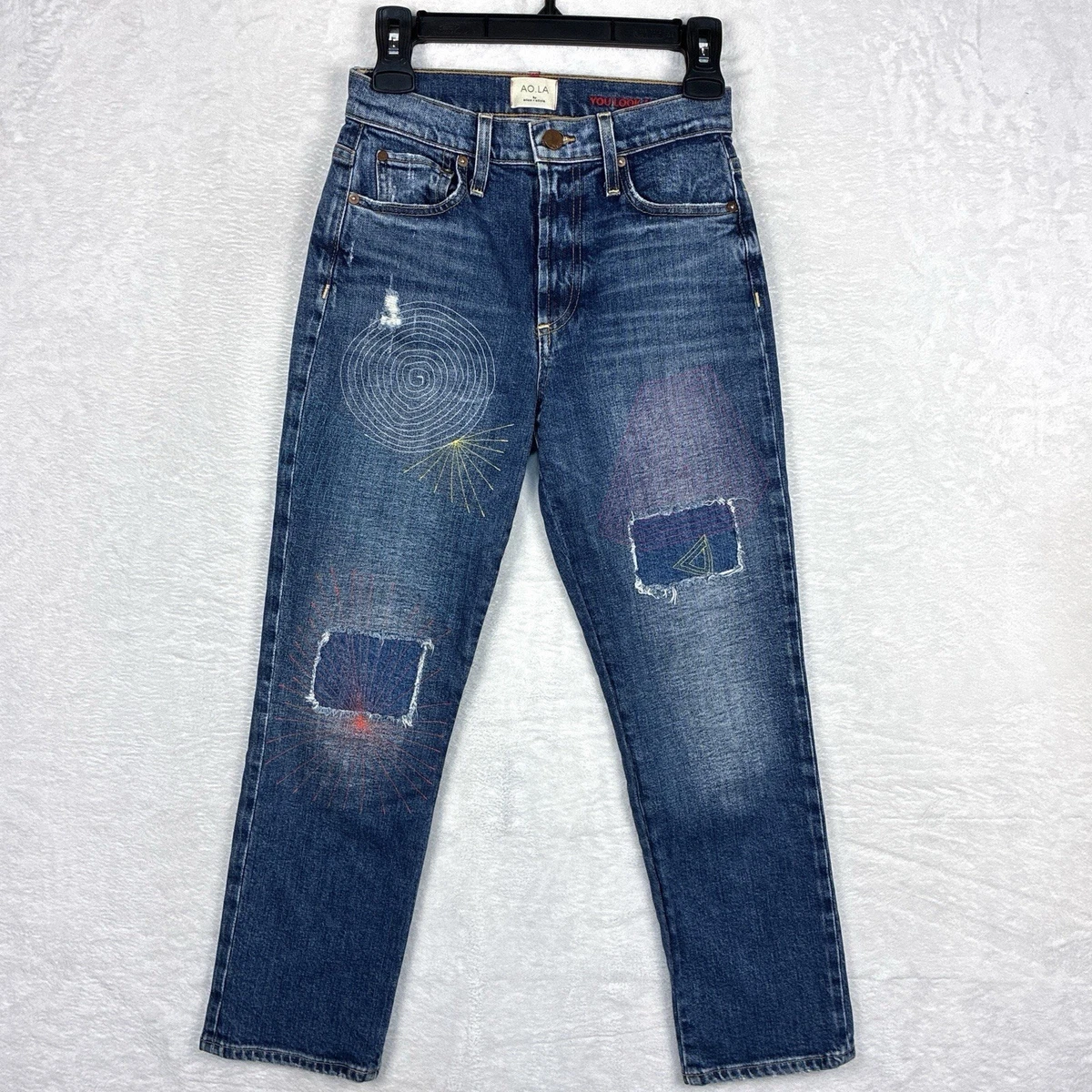alice olivia Roxie Feather Trim Flared Jeans $695 SZ 28